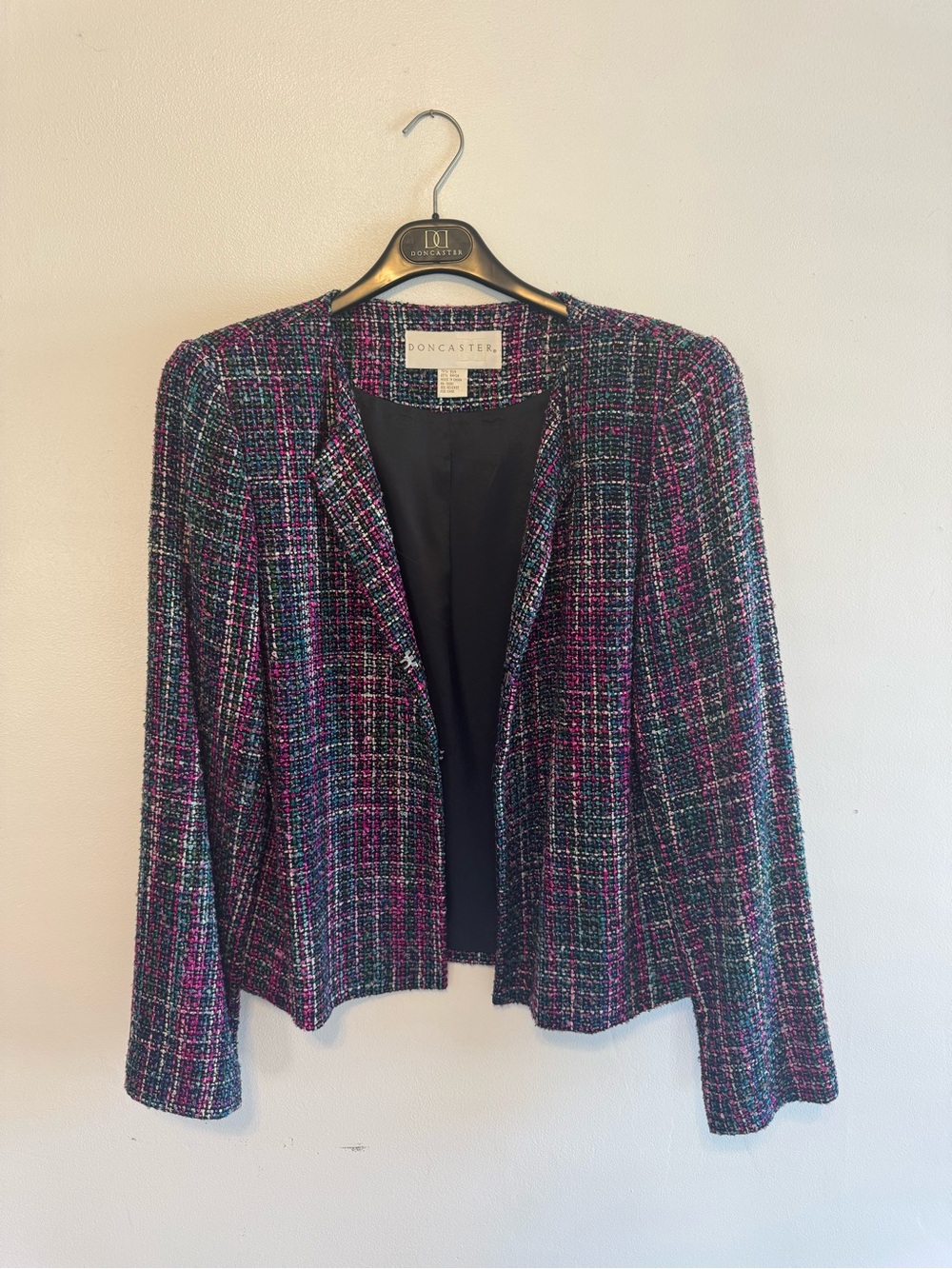 Doncaster Women's Multicolor Plaid Open Front Jacket Lined Long Sleeve - Size 14